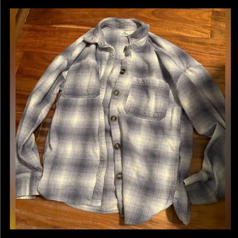 Hollister Plaid Shacket Button Up Jacket Blue Gray Size Small (0889)